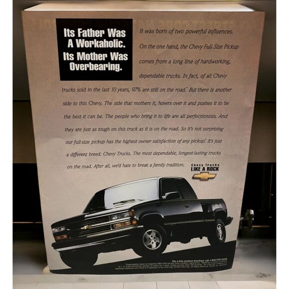 1995 Chevy Trucks Vintage Print Ad Like A Rock Chevrolet Pickup 4x4 Black - Picture 1 of 6